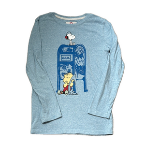 Appaman 12 Peanuts Snoopy Linus Cotton Graphic Long Sleeve Blue Tee